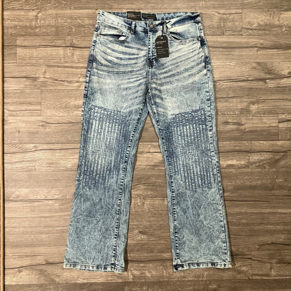 Retrofit Bootcut Jeans Men's Size 32x32 Aqua Wash Acid Wash Distressed Stretch